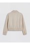 Beige Shirt Collar Women's Leather Look Coat - 5