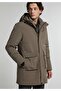 Regular Fit Stand Collar Zippered Lined Men's Brown Coat