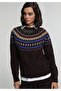 Regular Fit Round Neck Jacquard Women's Brown Sweater