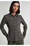 Slim Fit Shirt Neck Checked Women's Gray Long Sleeve Shirt