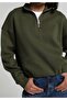 Regular Fit Zippered Embroidered Women's Green Sweatshirt - 4
