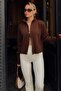 Brown Stand Collar Reversible Zipper Women's Knitwear Short Cardigan