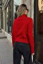 Red Stand Collar Reversible Zipper Women's Knitwear Short Cardigan - 5