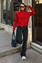 Red Stand Collar Reversible Zipper Women's Knitwear Short Cardigan - 2