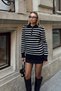 Black Rab Striped Buttoned Polo Collar Wool Women's Knitwear Sweater - 3