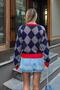 Navy Blue Nomi Baklava Pattern Wool Crew Neck Women's Knitwear Short Sweater - 5