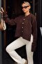 Brown Pure 6-Button Slit Embellished Women's Short Knit Cardigan