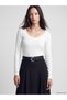Two Mt Shop Quality Lcw Everyday White Ribbed Stone Super Skinny & Extra Slim Long Sleeve Women's Bodysuit