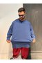 Long Sleeve Crew Neck Plus Size Indigo Unprinted Basic T-Shirt 100% Cotton - 3