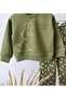 Girl's Khaki Embroidery Detailed Polka Dot Tracksuit with Cotton Bottoms - 3