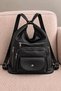 Women's Black Multi-Compartment Soft Leather Adjustable Strap Flap Shoulder and Backpack Bag - 3