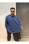 Long Sleeve Crew Neck Plus Size Indigo Unprinted Basic T-Shirt 100% Cotton