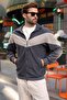Smoked Stripe Detailed Double Zipper Men's Fleece Cardigan E7191 - 4