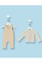 Baby Beige Plain And Striped Dungaree Set (2 Piece)