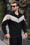 Black Stripe Detailed Double Zipper Men's Fleece Cardigan E7191