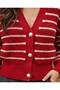 Women's Striped Pearl Button V-Neck Long Sleeve Knitwear Cardigan - 3