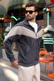 Smoked Stripe Detailed Double Zipper Men's Fleece Cardigan E7191 - 6