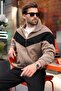 Mink Stripe Detailed Double Zipper Men's Fleece Cardigan E7191 - 6
