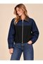 New Season Premium Quality Denim Decorated Leather Collar Zippered Women's Jacket - 2