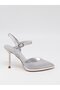Uraz 600 Silver Satin Open-Back Heeled Women's Shoes - 5