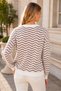 Women's Crew Neck Long Sleeve Wave Pattern Soft Stylish Trendy Cinnamon White Knitwear Sweater - 3