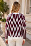 Women's Crew Neck Long Sleeve Wave Patterned Soft Stylish Trendy Burgundy White Knitwear Sweater - 3
