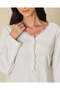 Women White Embossed Velour Buttoned Robe with Lace Detail - 4