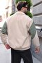 Beige Stripe Detailed Double Zipper Men's Fleece Cardigan E7191 - 3