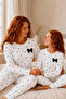 Women's Black Ribbon Patterned Front Buttoned Mother-Daughter Combination Camisole Fabric Seasonal Pajama Set