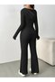 Comfortably Chic Two-In-One - Women's Long Sleeve Hooded Front Zipper Camisole Blouse and Palazzo Pants Two-Piece Set - 3