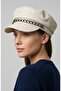 Chain Detailed Black Leather Cap Hat Women's Winter Newsboy Hat Faux Leather Stylish Cap Model - 7