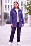 Zebra Lining Detailed Plus Size Cotton Trench Coat Navy Blue - 3