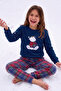 Girl, Teen and Child Navy Blue Polar Bear Patterned Long Sleeve Thermal Fabric Winter Warm Pajama Set