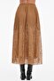 Women's Pleated Detailed Design Long Skirt with Elastic Waist and Lining - 3
