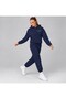 Women's Navy Blue Hooded Sweatshirt Tracksuit Set with Kangaroo Pocket, Relaxed Fit - 2