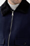 Bergamo Men's Navy Blue Zippered Skirted Coat with Ribbed Collar and Fur Trim, Slim Fit Short Cashmere Coat - 4