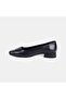 Women's Black Square-Toe Leather Ballerinas with Metal Buckle - 3
