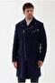 Pagano Men's Navy Blue Slim Fit Zippered Long Coat - 7