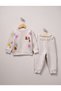 Simit Yaka Teddy Bear Printed Sweatshirt/Elastic Waist Sweatpants 3-Strap Set - 3