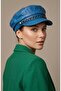 Chain Detailed Black Leather Cap Hat Women's Winter Newsboy Hat Faux Leather Stylish Cap Model - 5