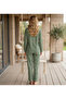 Women's Suede Fabric Front Buttoned Long Sleeve Pajama Set - 3