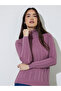 Pink Turtle Neck Regular Fit Ribbed Knit Sweater