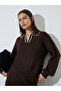 Brown Knit Top with White Trim