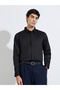 Black Solid Long Sleeves Satin Slim Fit Shirt