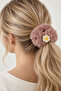 Set of 3 Daisy Detailed Plush Rubber Hair Clips (Beige, Powder, and Blue) - 4