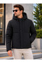 Water and Windproof Men's Black Hooded Quilted Lined Winter Coat.Casual