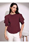 Maroon Puff Sleeve Blouse with Round Neck - 6