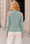 Women's Long Sleeve Off Shoulder Round Neck Hair Braided Small Pompom Elegant Soft Textured Casual Mint Knitwear Sweater - 3
