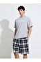 Grey Slogan Print T-Shirt and Checked Shorts Pyjama Set - 2