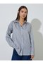 Grey Striped Long Sleeves Back Tie Detail Oversized Shirt - 3